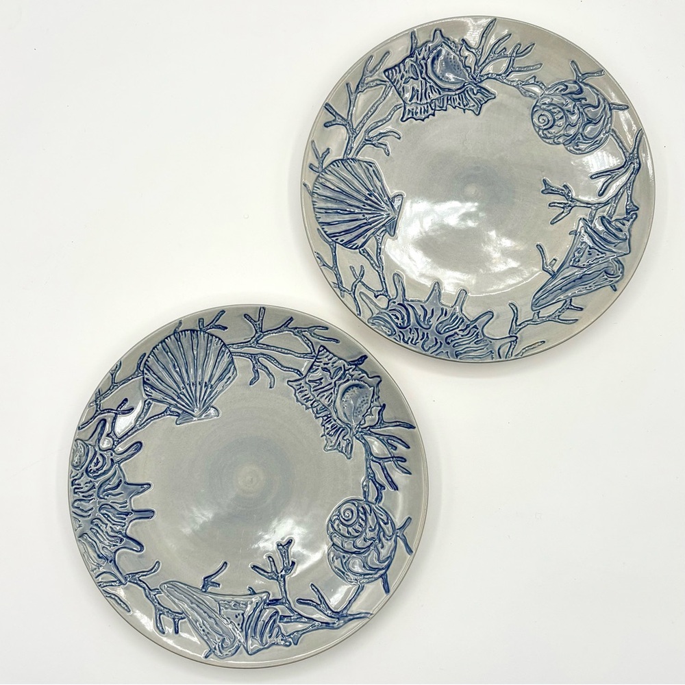 Pottery Barn Blue Shells and Coral Salad / Dessert Plates - Set of 2